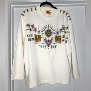 Vintage Myo Piñon Clothing Women’s Aztec Southwestern OffWhite Long Sleeve Shirt